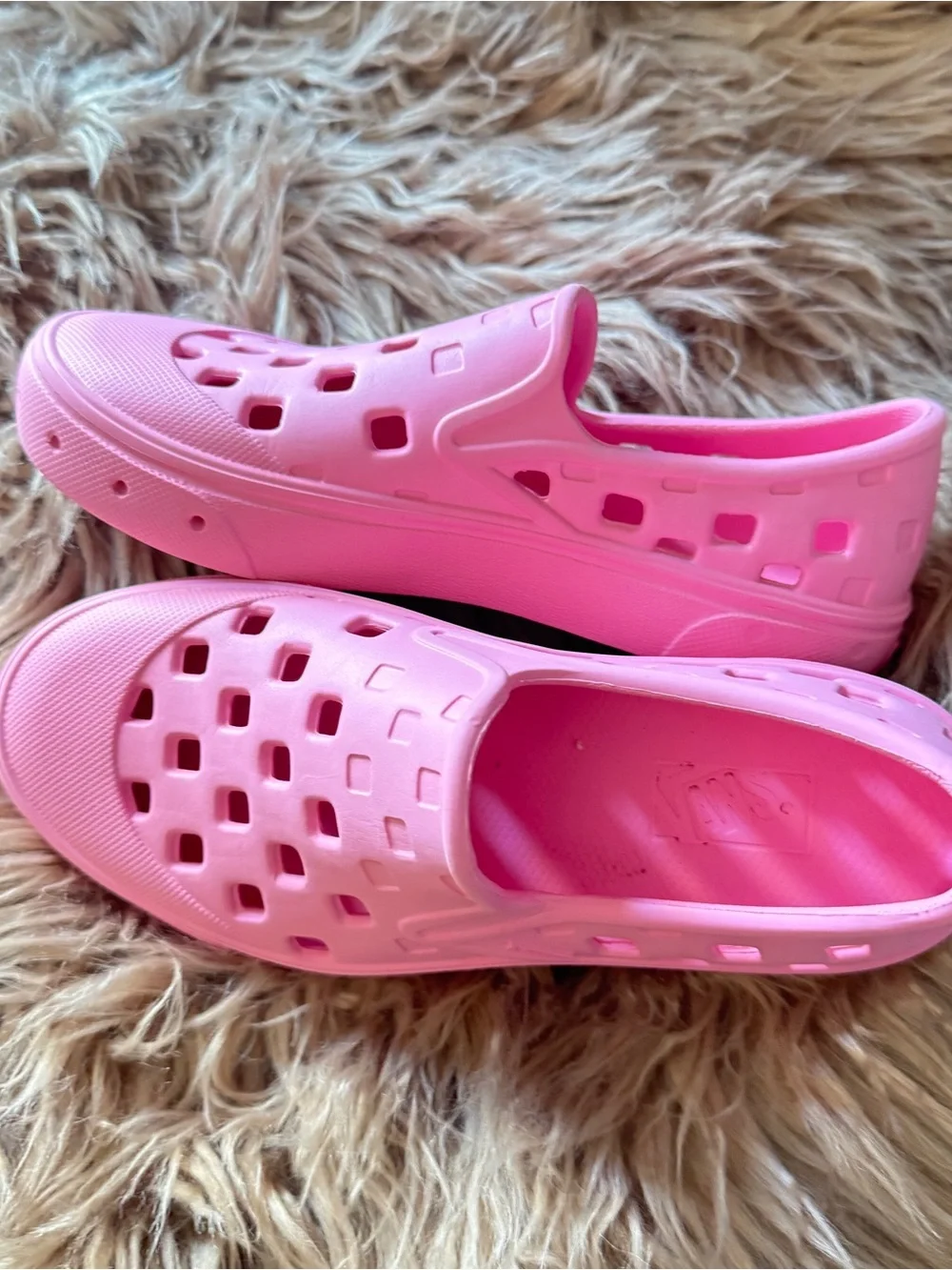 VANS Trk Youth Girls Slip-On Shoes Pink- Youth Kids Size 3 - checkerboard cutout